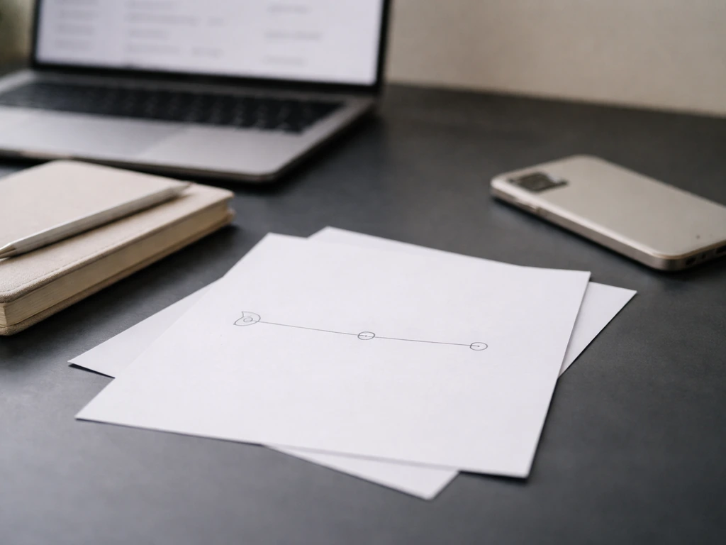 Minimal photo of a desk with a laptop showing blurred financial documents and a $5M–$10M style range marker on paper