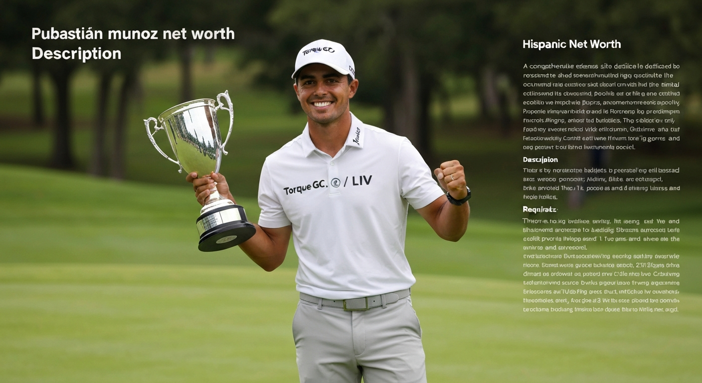 Sebastián Muñoz celebrating a tournament victory on the 18th green wearing Torque GC / LIV Golf apparel and holding a trophy
