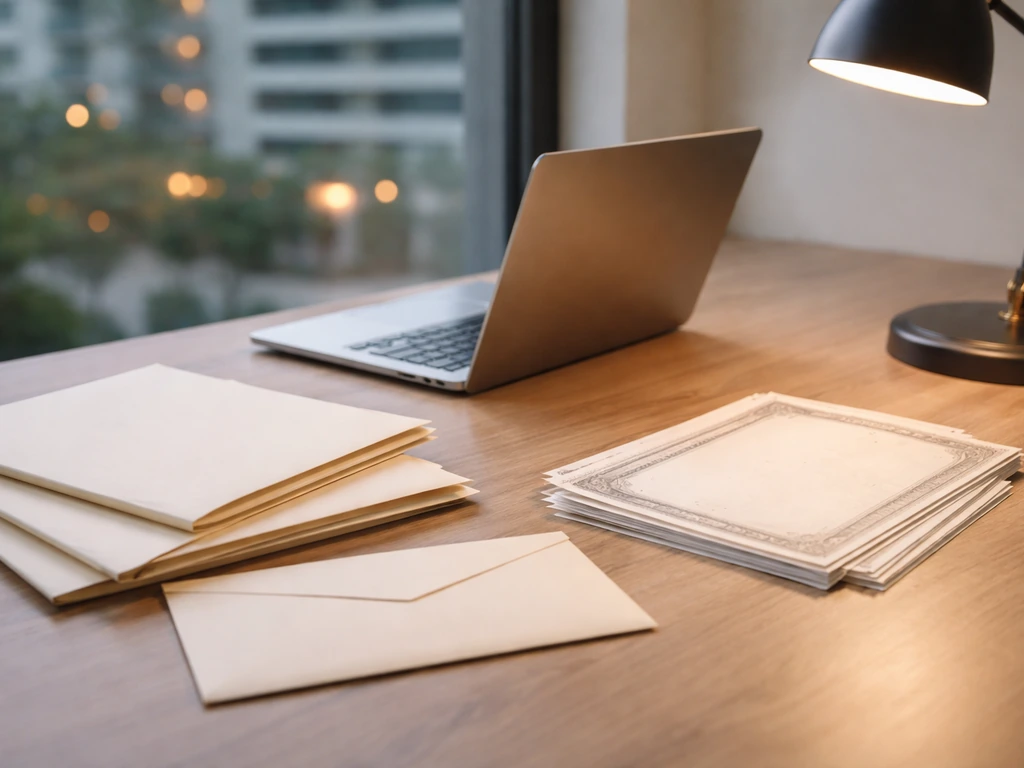 Minimal startup desk with blank investment-style documents and a laptop, symbolizing founder equity and ownership.